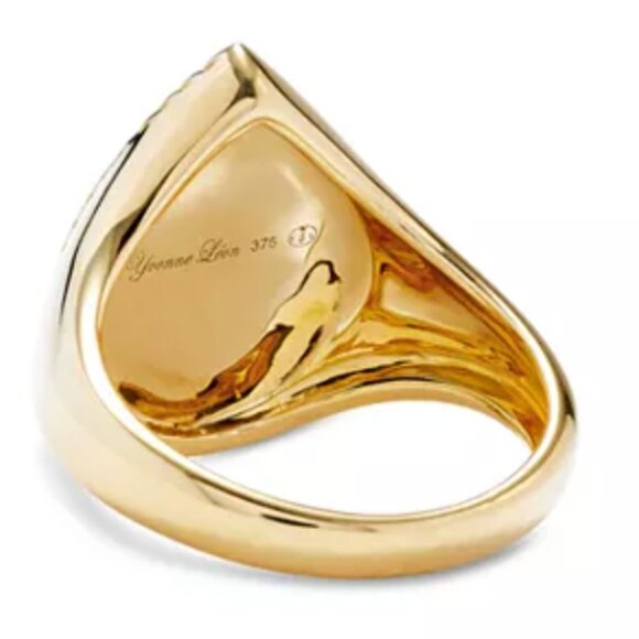 Yvonne Léon 9K Yellow Gold Diamond & Mother of Pearl Pear Signet Ring - Picture 4 of 9